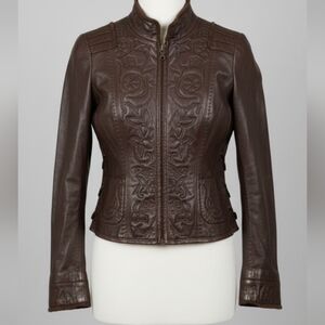 🌸 Exotic Flower Embossed GENUINE LEATHER Jacket 🤎